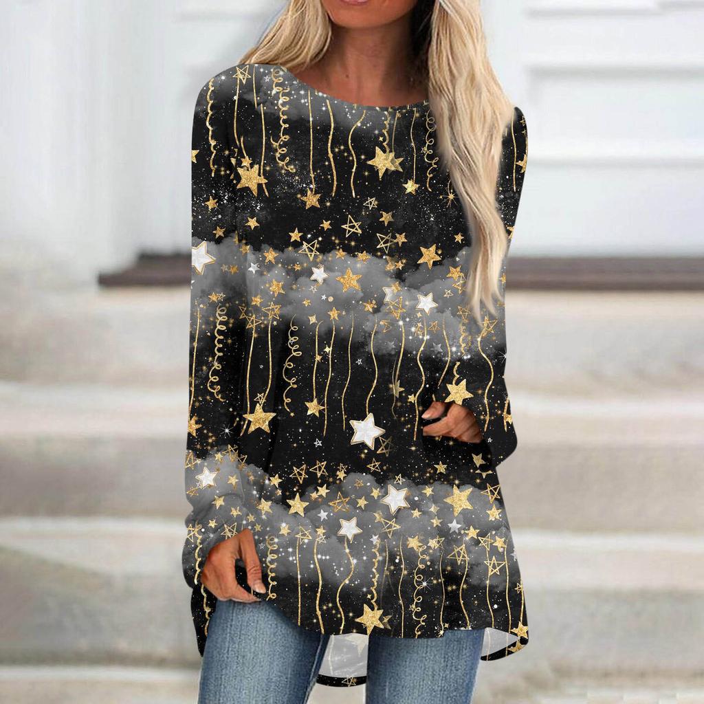 Женский модный свободный пуловер средней длины с круглым вырезом и принтом, рукава реглан, повседневный топ с длинными рукавами