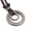 Fashion Christmas Gift Men Women Double Circle Necklace Pendant Jewelry Adjustable Leather Cord
