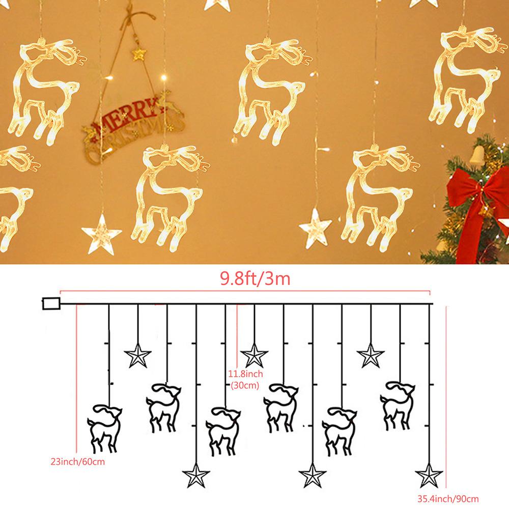 Рождественские занавески на окнах, гирлянды, колокольчики, деревья, олени, звезды, фонари, батарейки