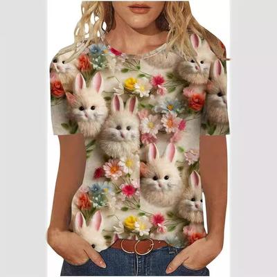 Летняя пасхальная 3D-печатная футболка с круглым вырезом для женщин, модные футболки с короткими рукавами, женские топы