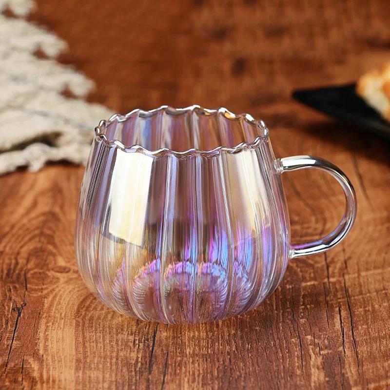 400ml High Borosilicate Glass Cups Creative Striped Mug Pumpkin Cup Breakfast Milk Glass Water Cup Teacup Home Office Drinkware