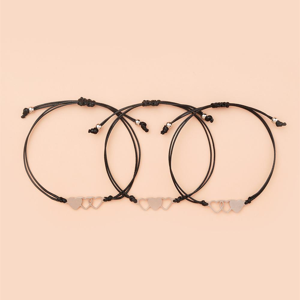 3pcs Trendy Heart-shaped Bracelet For Women Creative Wax Wire Braided Bracelet Jewelry Gifts For Friends(with Cardboard)