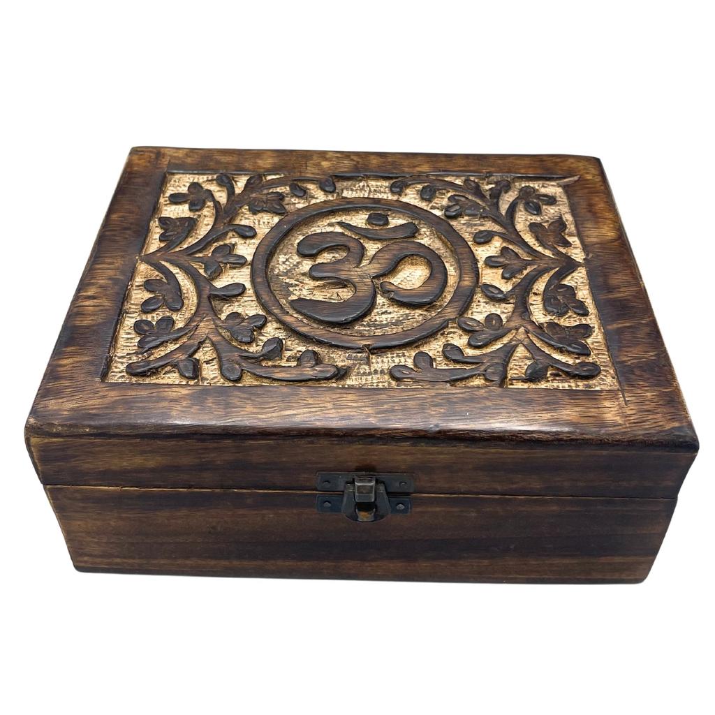Wooden Keepsake Box Large Om 20x15x7.5cm