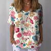 Летний топ с V-образным вырезом и 3D-цветочным принтом, модные повседневные женские футболки с короткими рукавами