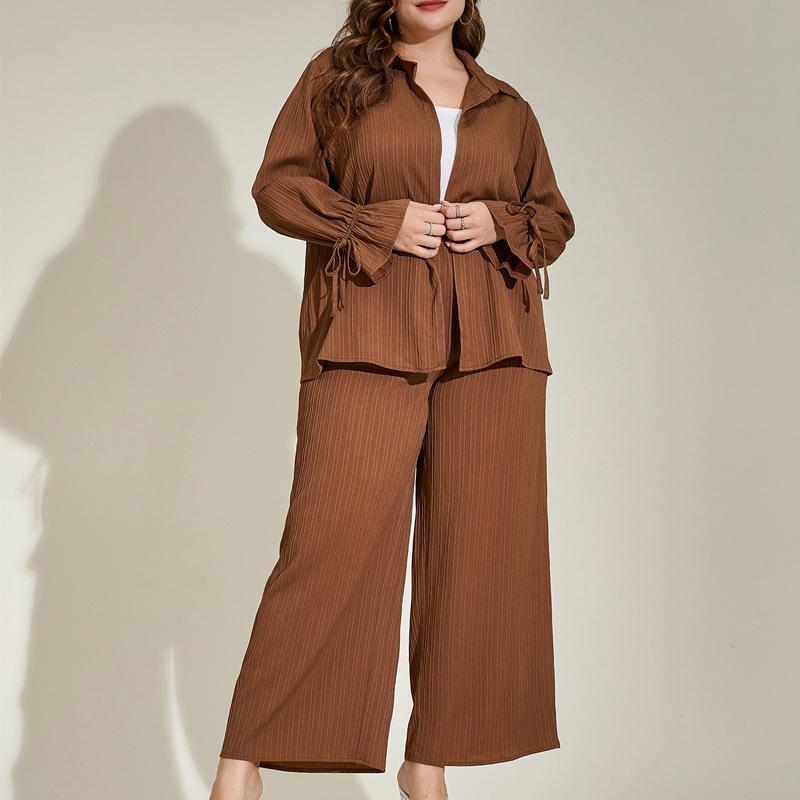 Plus Size Women's Long Sleeve Shirt Spring and Autumn Elegant Casual Simple Temperament Loose Pants Suit