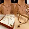 Tiger Eye Beaded Necklace With Steel Pendant Geometric Design For Fashion Casual Wear