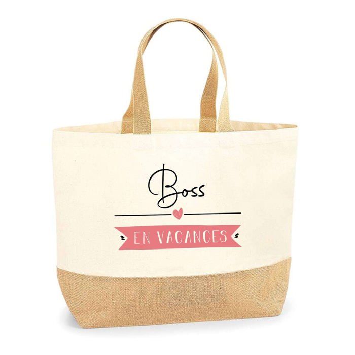 Cabas / Tote bag - PLANETEE - Boss en Vacances - Jute naturel - Multicolore - Imprimé en France