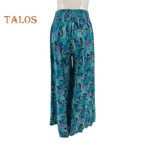 Women Summer Casual Pants Wide Leg Elastic High Waist Long Pants Retro Printing Culottes Loose Fit Flowy Trousers Streetwear