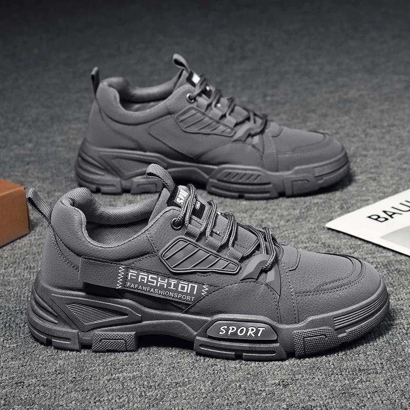 Осенняя мужская новая дышащая рабочая обувь, модная универсальная, толстая подошва, нескользящая, спортивная, повседневная обувь для занятий бордингом, защитная обувь для труда