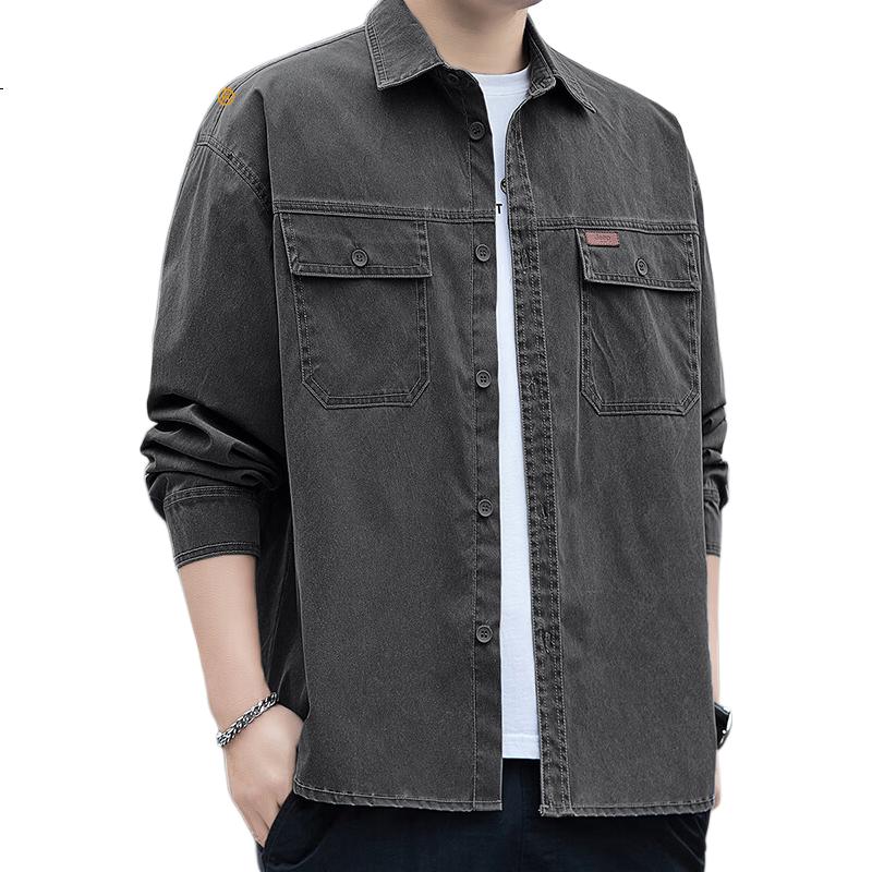 JEEP Men's Long-Sleeve Shirt, Casual Loose Fit Jacket for Spring And Autumn, Workwear Trendy Shirt, Men's Clothing, Dark Gray, Size M