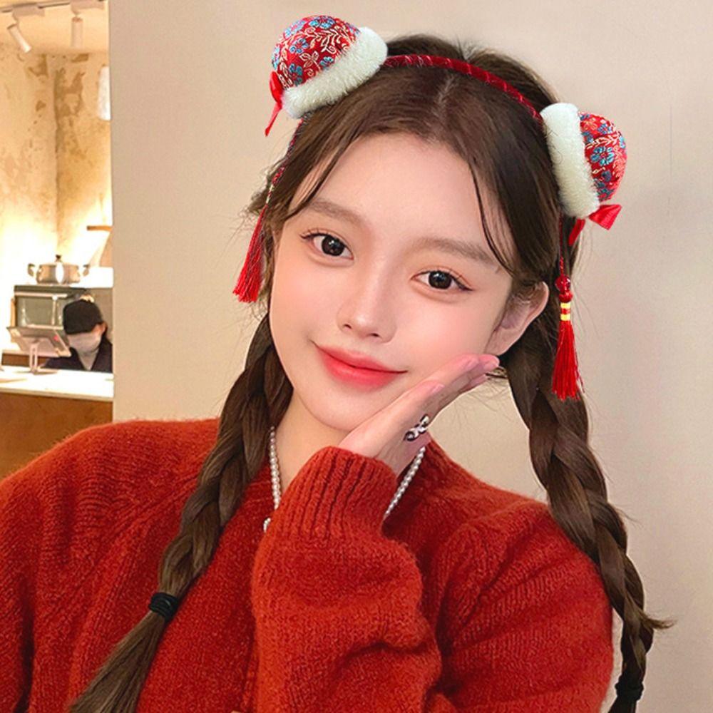 Tang Suit Hair Hoop Chinese New Year Headwear Fuwa Red Hairband Simple Hanfu Hair Sticks Girls