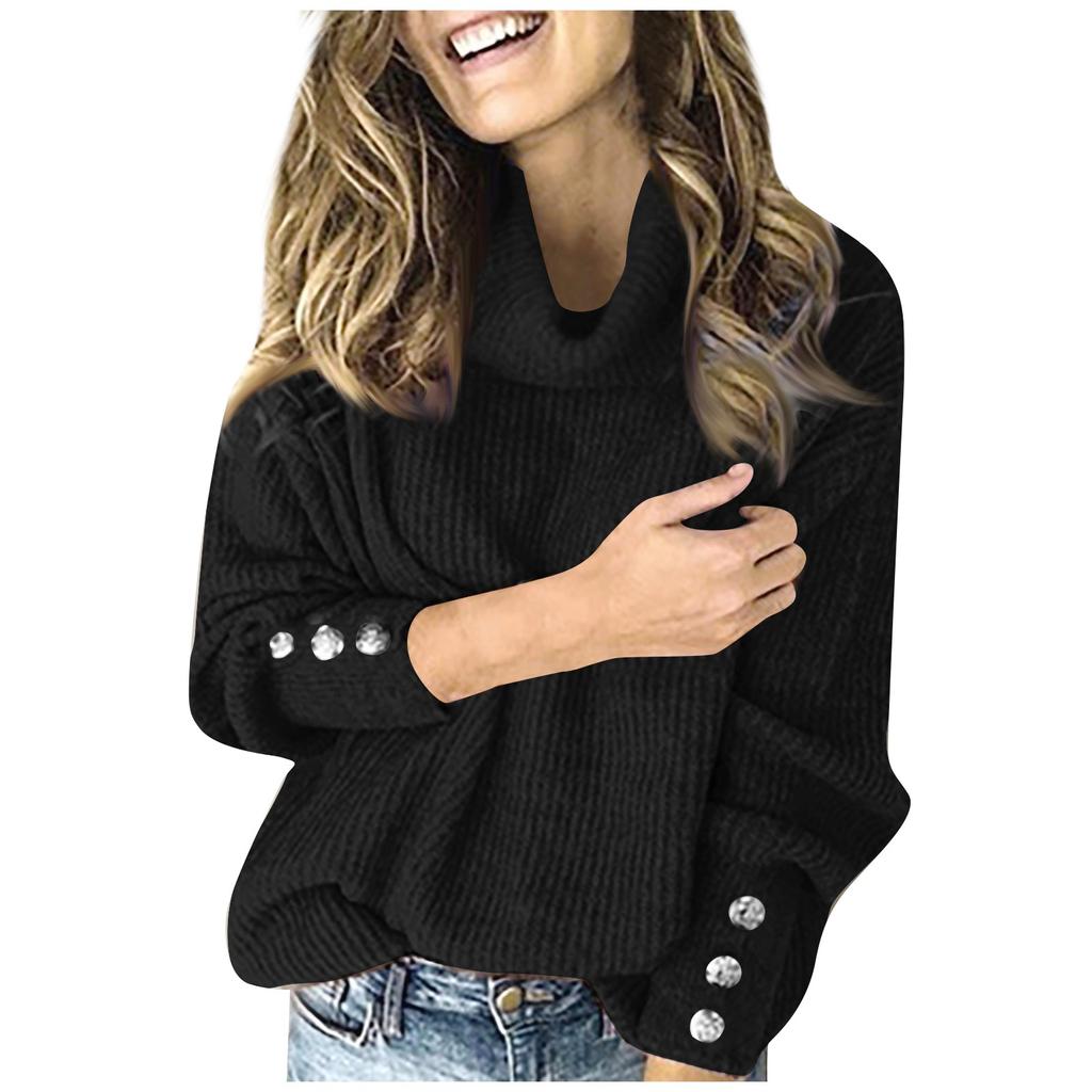 Женская водолазка, свободный пуловер на пуговицах с длинным рукавом, однотонная вязаная нижняя рубашка