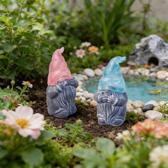 3 Pcs Gnome Garden Hear See Speak Stakes Resin Miniature No Evil Gnome