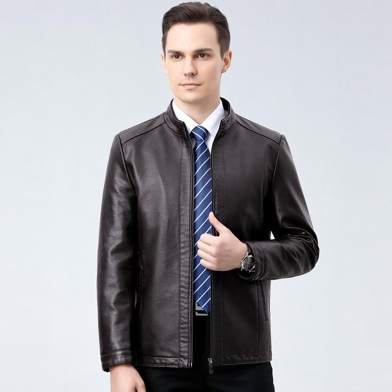 Весна и осень, новая куртка из натуральной кожи, мужская куртка из овчины с воротником-стойкой, для среднего возраста, деловая, повседневная, из натуральной кожи