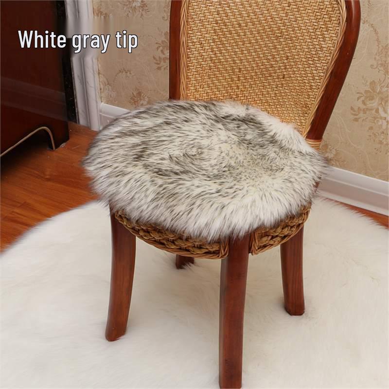 White Faux Wool European-Style Plush Cushion for Butterfly Chair or Vanity Stool