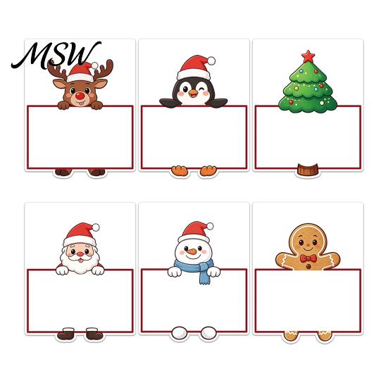 Personalized Message Cards Christmas Party Place Card Holders, Cartoon Santa Reindeer Name Tag Stands Table Holders for Seating, Festive DIY Write-On