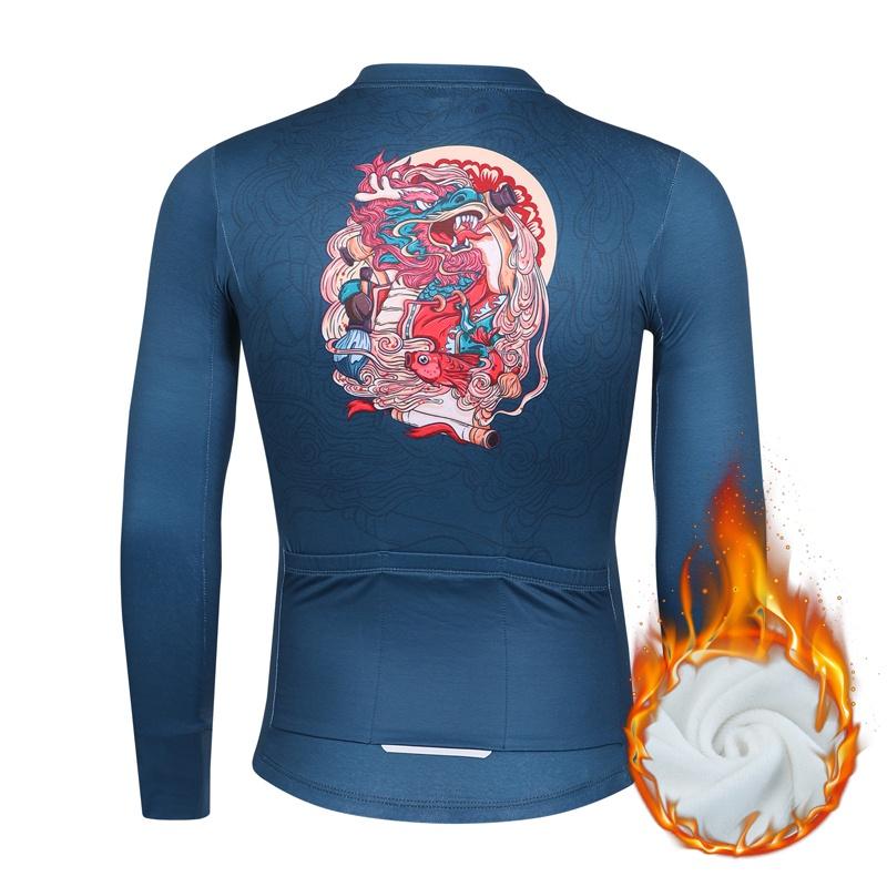 Зимняя флисовая велосипедная майка с узором и принтом, мужская одежда для велоспорта, теплая велосипедная рубашка с длинными рукавами