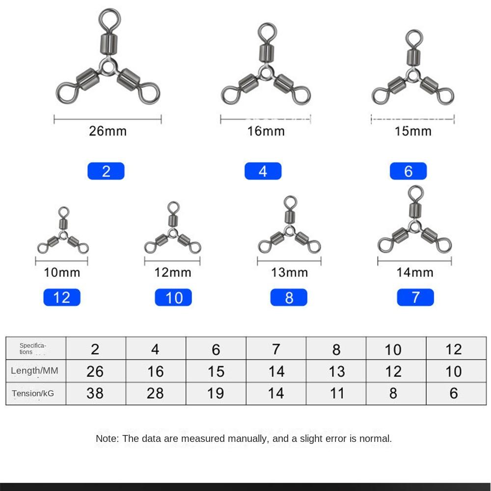 Hot High Quality Durable 3 way Bearing Fishing Rolling Swivels Connector Tackle Solid Rings