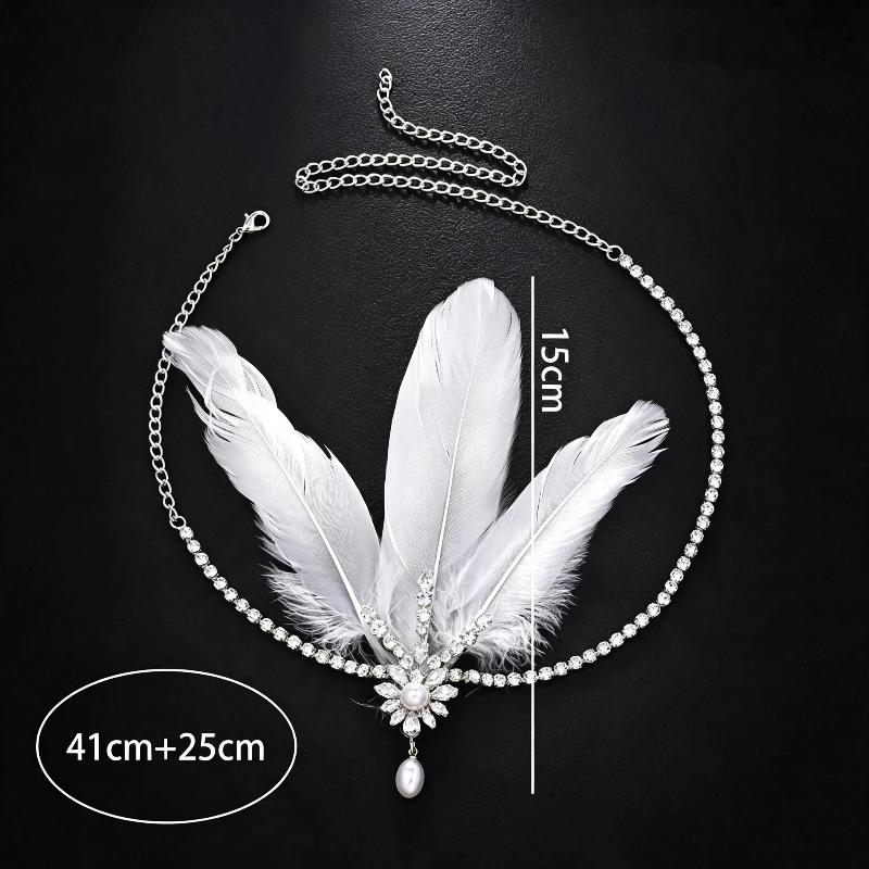 Винтажная повязка на голову с перьями, блестящий fascinator, маскарадная повязка на волосы, хрусталь, элегантные аксессуары для волос 1920-х годов