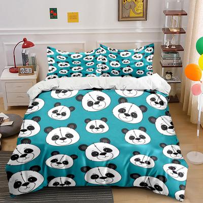 Cute Panda Faces Pattern Bedding Duvet Cover Set (1*Duvet Cover 2*Pillowcases, Without Duvet Insert)