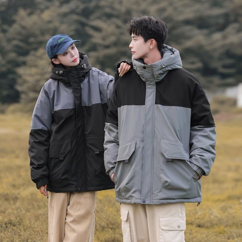 Новая зимняя рабочая одежда с капюшоном на пуху, цветная пуховая куртка, универсальная утолщенная куртка для пары