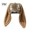 PlushLong Ear Baseball Cap with Plush Rabbit Ears, Washed Distressed Peaked Hat for Party Winter, Long Bunny Dance Show Festivals Casual Windproof