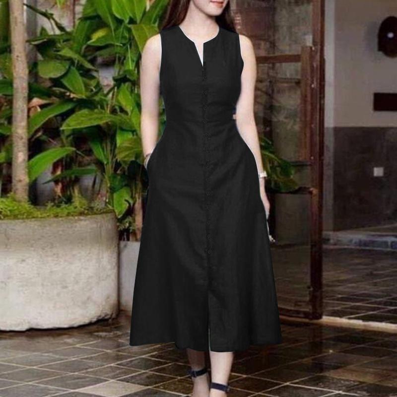 ZANZEA Женское повседневное летнее платье без рукавов с открытыми плечами