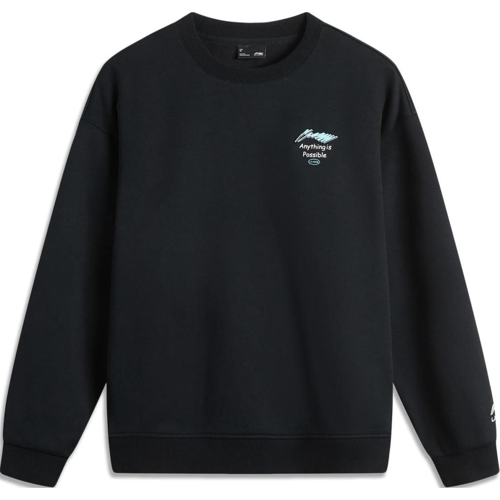 Li Ning Sports Fashion Collection Brand Logo Anti Static Fleece Lined Thermal Versatile Casual Loose Fit Crew Neck AWDU981-1