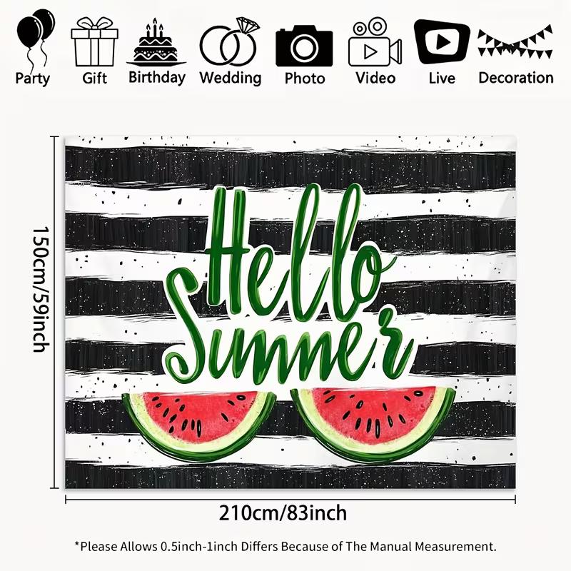 2D Watermelon "Hello Summer" Backdrop for Beach Party and Summer Themed Decor