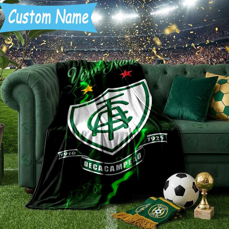 Custom Name America Club's Crest With Rabbit Flannel Blanket, Use for Birthday/Holiday Gift, Soft Blanket for Sofa/Bed/Camping/Office, Home Decor