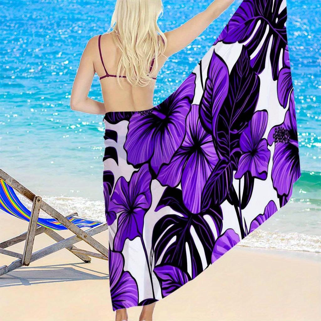 Purple Hibiscus Floral Beach Sarong, Large Ultra Soft Quick Dry for Travel Camping Summer Vacations