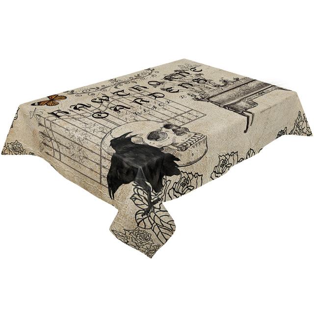 Скатерть со скелетом ворона на Хэллоуин, водонепроницаемая, для свадебной вечеринки, обеденный стол, прямоугольная скатерть, украшение кухни