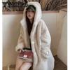 Autumn and Winter Imitation Mink Cardigan Hooded Loose Mid-length Lazy Sweater Plus Size Jacket Women