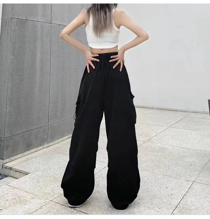 Women Casual Joggers Pants Solid Low Waist Pants Drawstring Wide Leg Baggy Trousers Y2k Streetwear Oversize Sweatpants