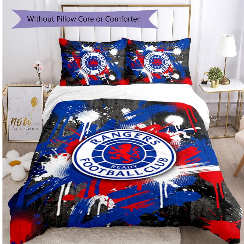 Rangers FC Печатный комплект постельного белья из 3 предметов Дышащий пододеяльник с наволочками Декоративное постельное белье для спальни дома