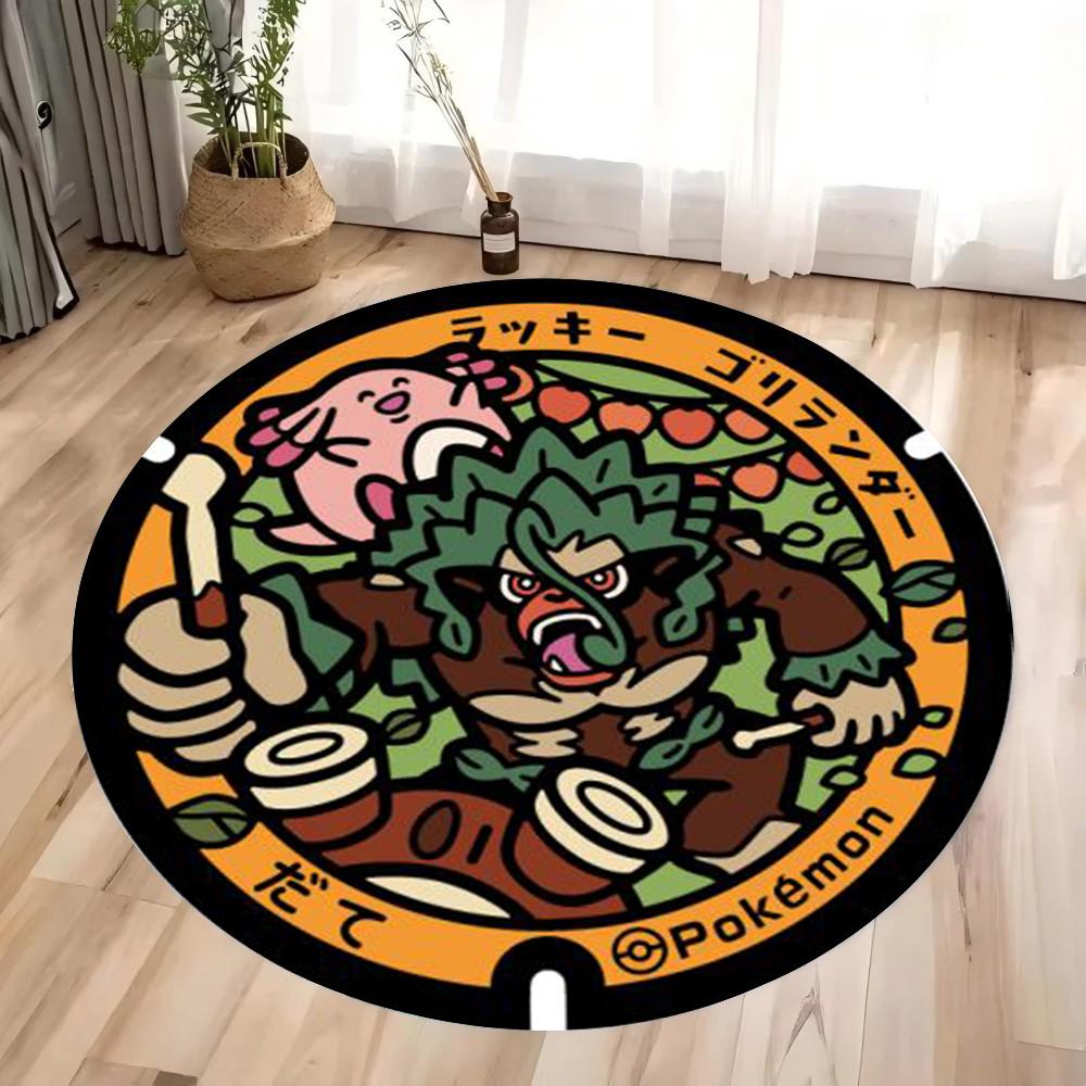  Cartoon Anime Pokémon Printed Round Carpet for Kid's Living Room Bedroom Decor Non Slip Floor Mat Bedroom Circle Rug