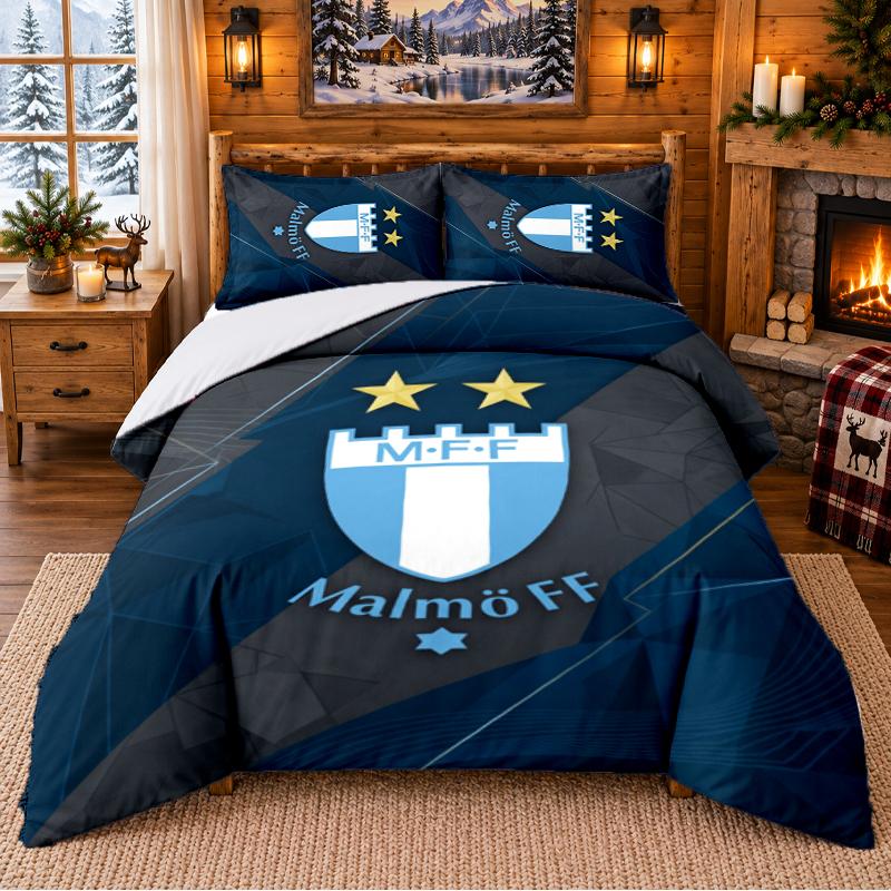 Printed 3Pcs Bedding Set Malmö FF Pattern Bed Sheet Pillowcase For Bedroom Decor