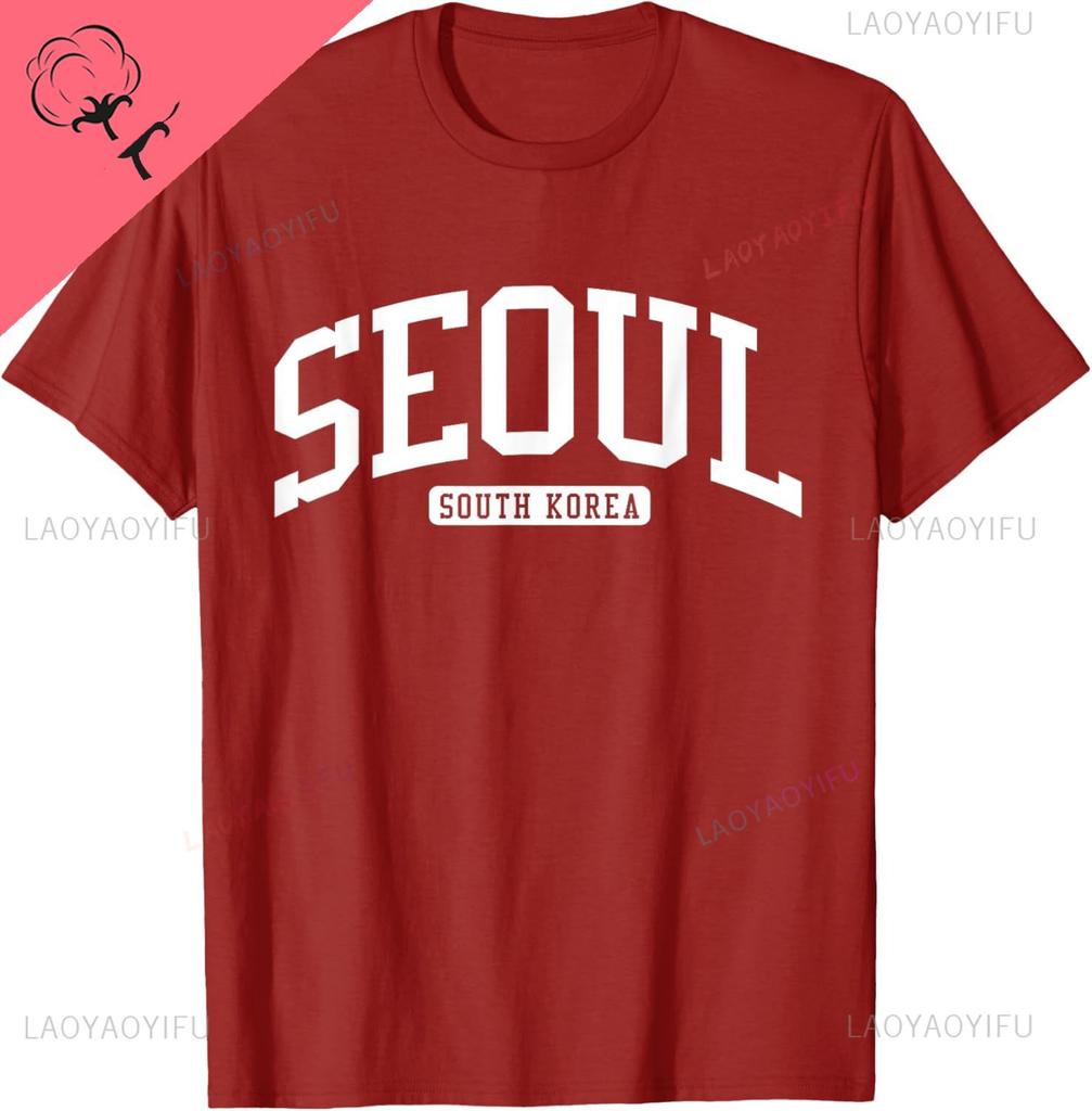 Сеул Южная Корея Колледж Университет Стиль Футболка Хлопок Унисекс Летняя Уличная Одежда Топы Печать по Требованию Camiseta Hombre