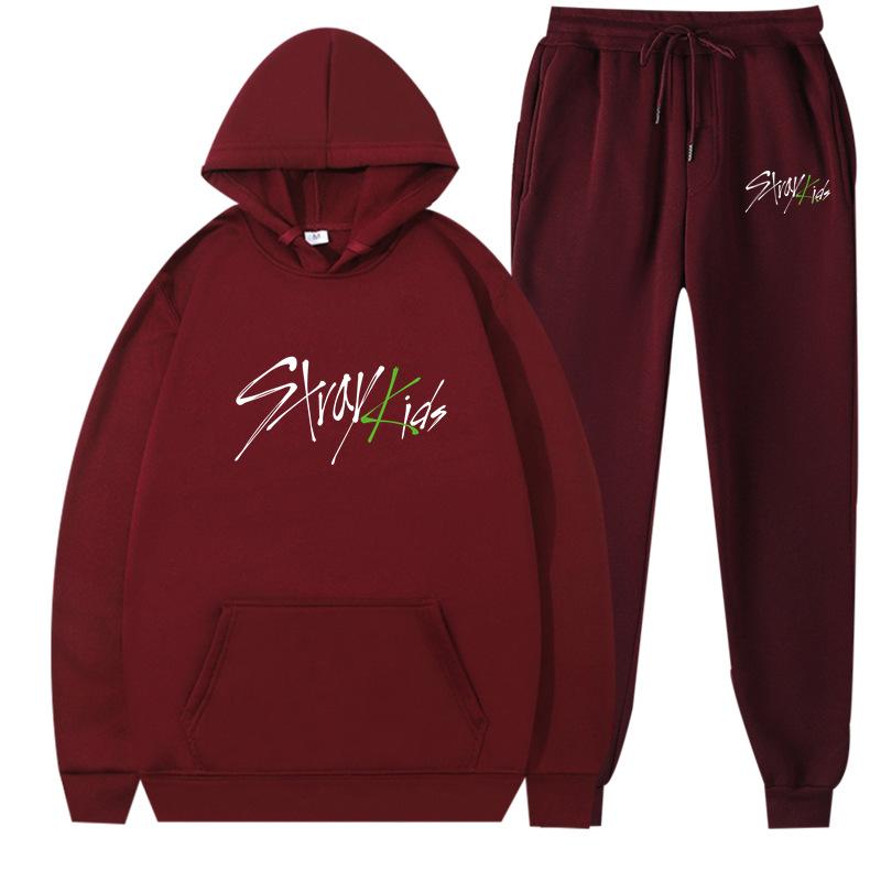 New straykids peripheral Harajuku printed men's and women's sweatshirts sweatpants set hoodie straight pants cover