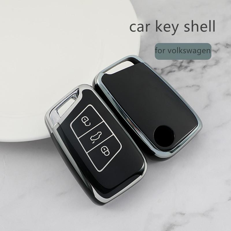Car Key Case for Volkswagen CC PASSAT Magoan Lavida B8 Arteon Atlas 3 Interior Accessories Button Key Cover Silver Edge TPU