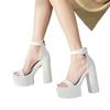 Fashion Super High Heels 13.5cm Roman Sandals Women Summer PU Leather Platform Ladies Casual Chunky Heel Buckle Shoes Zhuoya2829