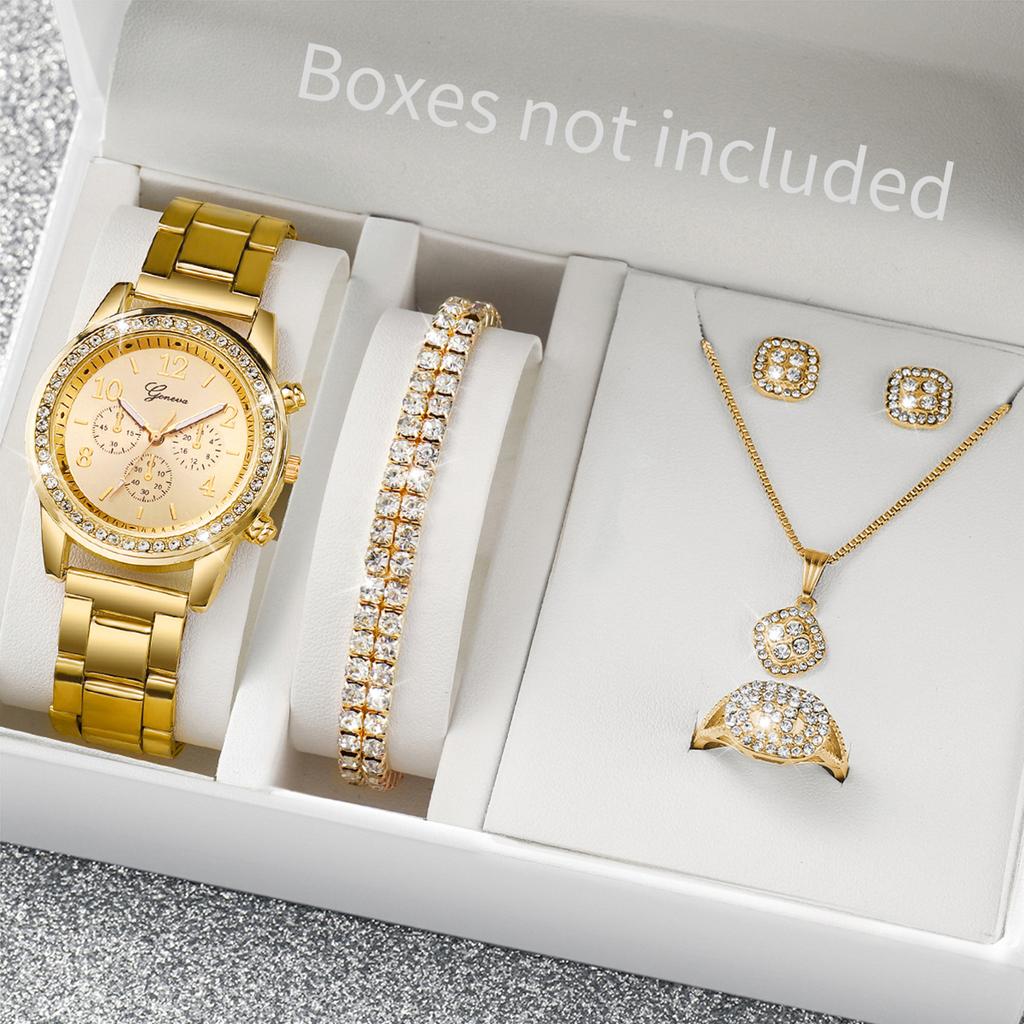 Xiaomi 6PCS/Set Women's Watch Fashion Rhinestone Stainless Steel Band Quartz Watch Jewelry Set Reloj Mujer (Without Box)