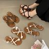 Sheepskin Version~ Thick-soled Casual Versatile Cross-buckle Strap Cover Toe Niche Roman Sandals Women's 2025 Summer Wear Sandals