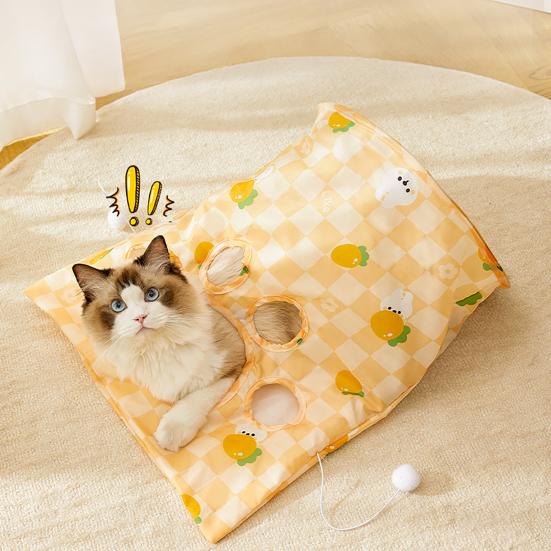 Туннель-сумка для кошек для домашних кошек Складной тоннель для питомцев Мешок-шуршалка с плюшевыми шариками Интерактивная игрушка для кошек Прятки