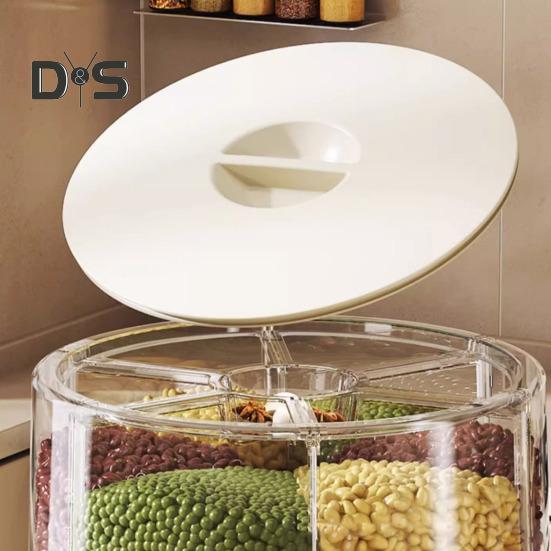 Вращающийся на 360 градусов дозатор хлопьев, контейнер для риса с крышкой, большая вместимость, несколько отсеков, органайзер для хранения зерна