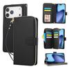 For iPhone 17 Pro Case 9 Card Slots Zipper Pocket PU Leather Cover with Wrist Strap
