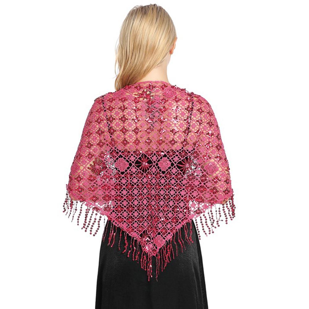 Полая треугольная кружевная шаль с блестками, свадебная женская роскошная вечерняя накидка, женский блестящий блестящий палантин, клубный шарф с кисточкой