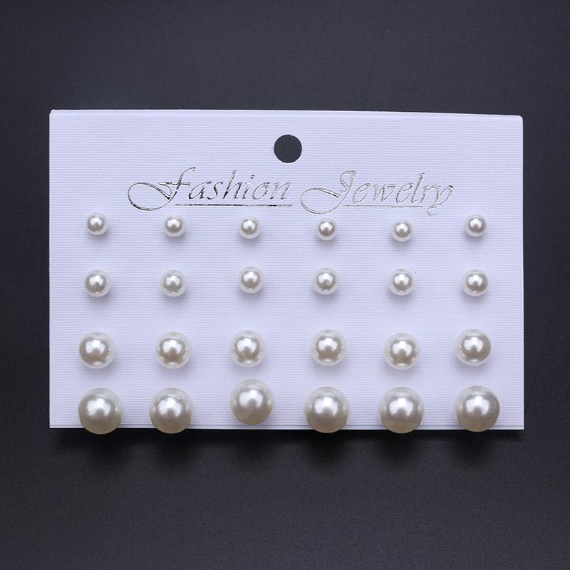 Korean Women Earrings 12 Pair/Set Beige White Pearl Simple Fashion Earrings Wedding Jewelry For Gift Valentine's Day Gift