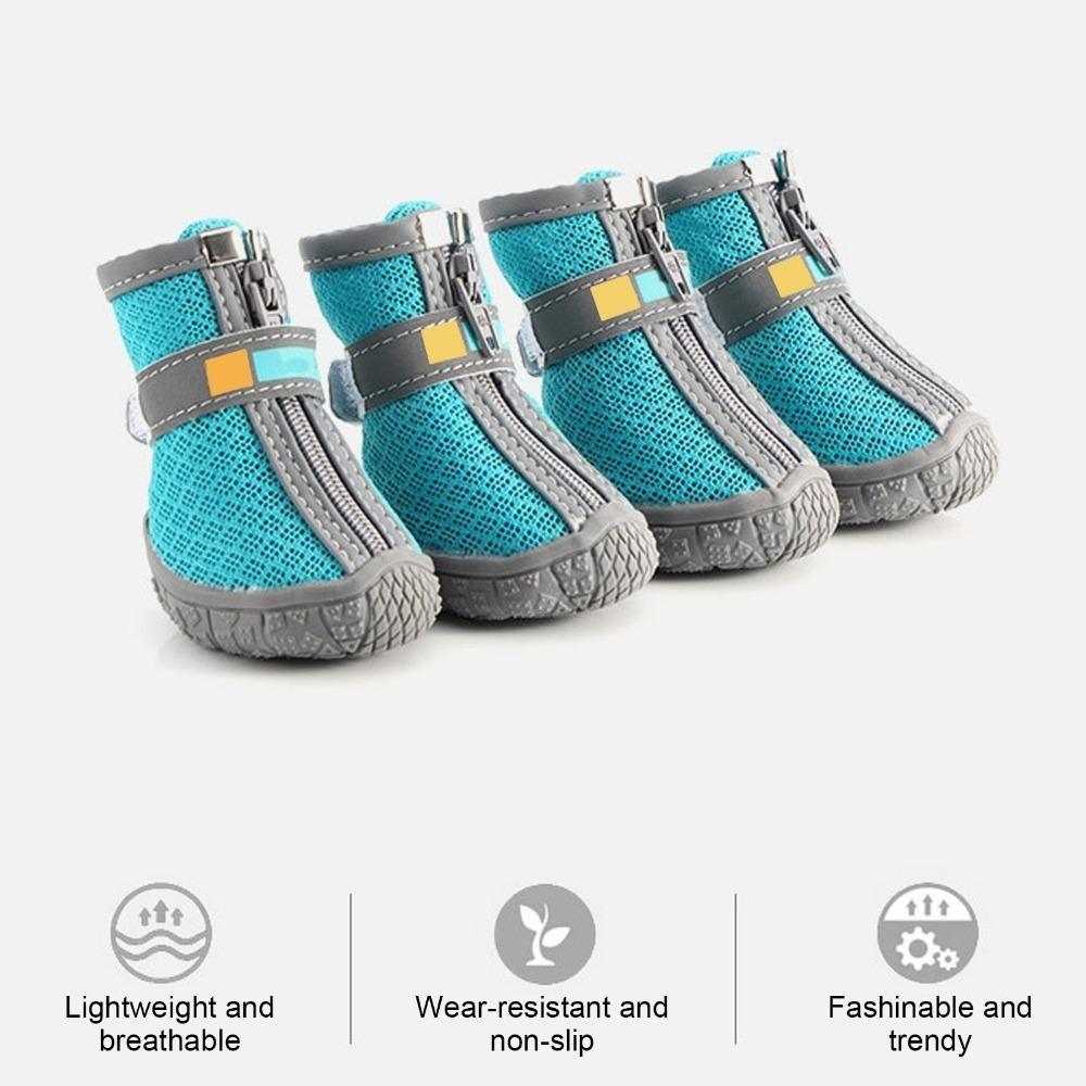 4pcs Mesh Holes Dog Booties Non Slip Sole Pet Paw Covers Small Dog Use Dog Shoes All Season Use