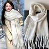 Solid Tassel Shawl Scarf Fluffy Soft Thick Scarves for Women Cashmere Warm Long Scarf Fashion Luxury Winter Scarf Couple Gifts